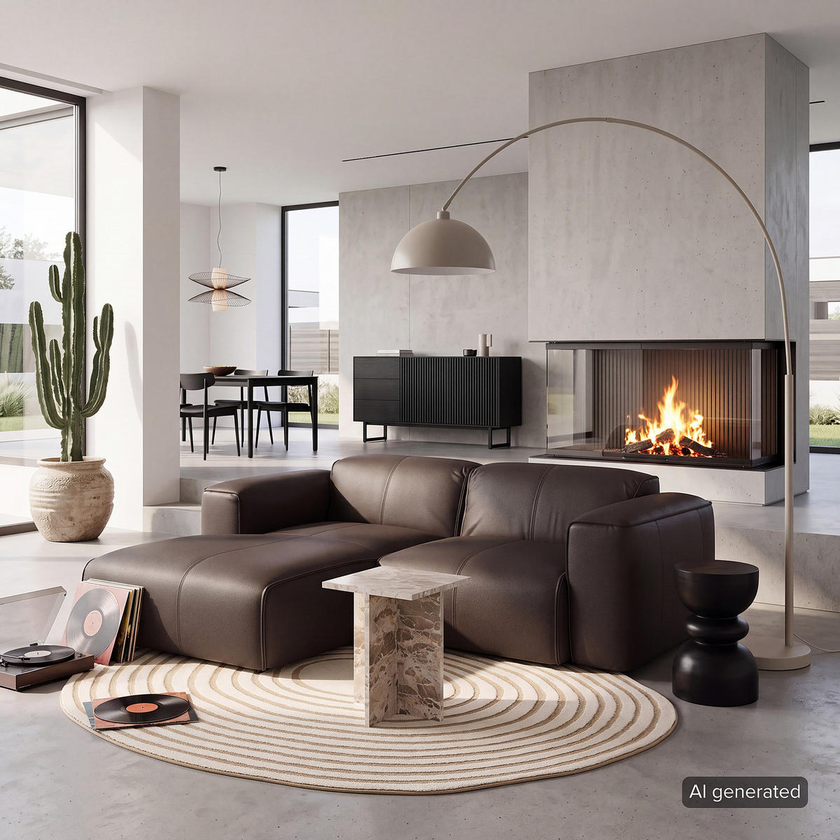 ECKSOFA mit XL-Longchair - Dunkelbraun/Schwarz, Leder/Kunststoff (260/171cm) - home24