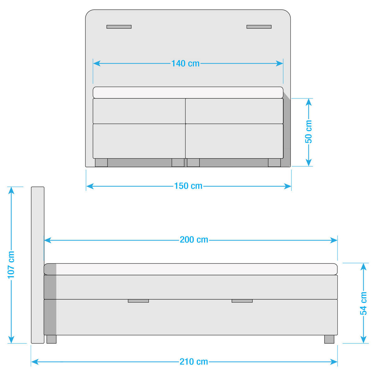 BOXBETT mit Stauraum - inkl. Beleuchtung - Dunkelblau, Holz/Textil (140/200cm) - home24
