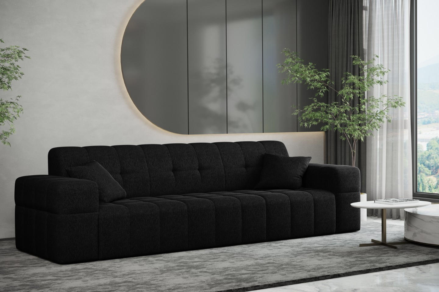 SOFA 3-Sitzer NIMES Stoff Verita Anthrazit - Schwarz, Holz (245/82/92cm) - Kaiser Möbel