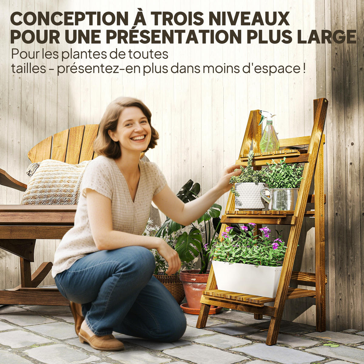 BLUMENTREPPE DE-12103 3-stufig, klappbar, 40/37/93 cm Natur - Braun, Holzwerkstoff (37/93/40cm) - ComfortXL