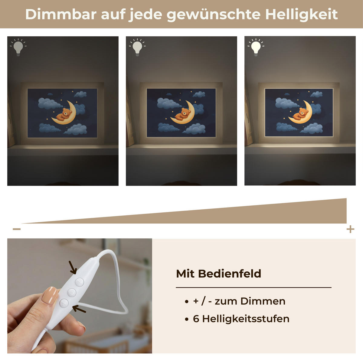 NACHTTISCHLAMPE Teddybär - Mond - Wolken - Sterne 20x15 cm - Dunkelblau, Holzwerkstoff (8/20/15cm)