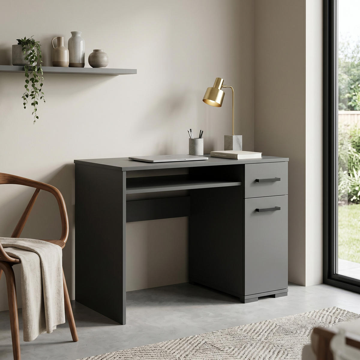 SCHREIBTISCH ALBANO 105x56x75 cm Bürotisch Computertisch, Schwarz - Schwarz, Holzwerkstoff (56/105/75cm) - MASSENO