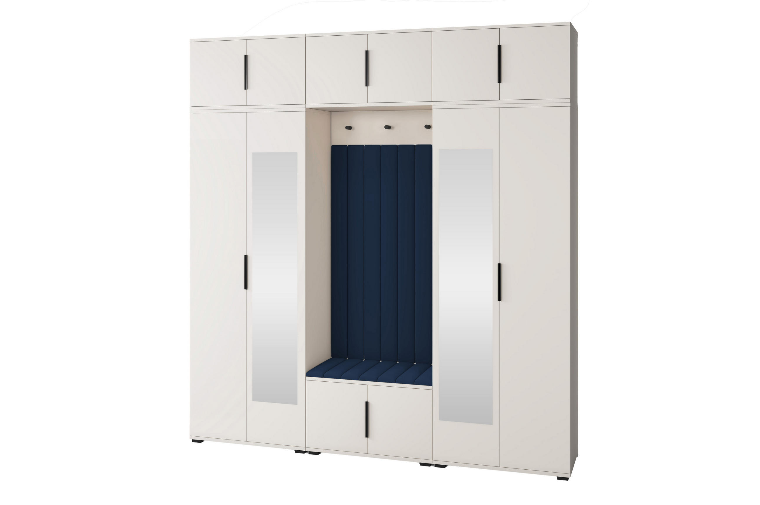 GARDEROBE Napoli version 12 mit Spiegel, mit POLSTERPANEELEN BLAU - Blau/Beige, Holzwerkstoff (210/225/40cm) - Jerpax
