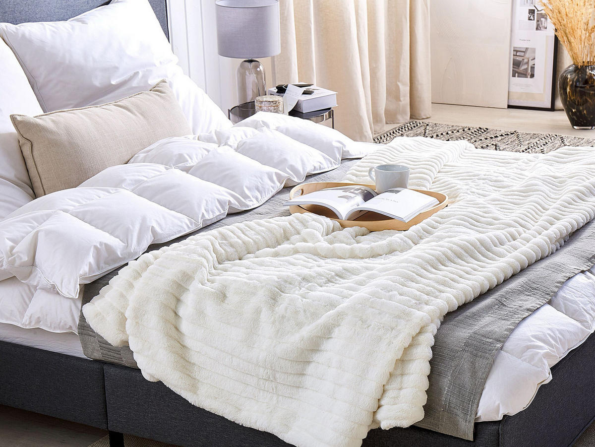 DECKE Cremeweiß Abteh 180/220 cm - Ecru, Textil (180/220cm) - Beliani