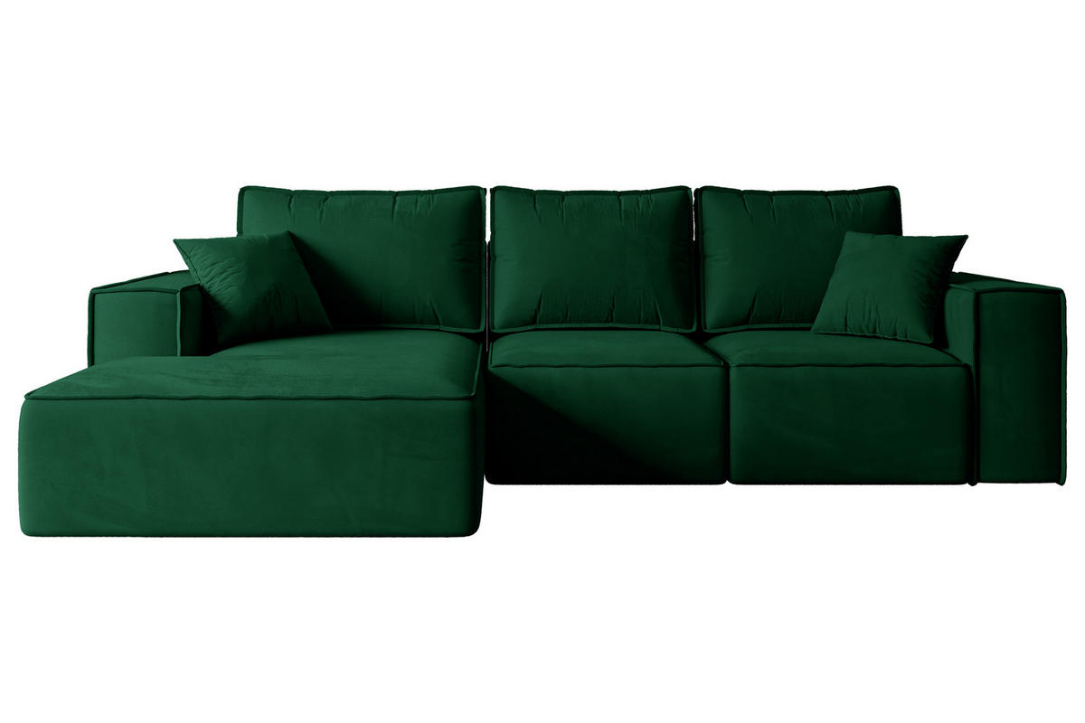 ECKSOFA mit Schlaffunktion und Bettkasten SERRA-L-S - 266x161x87 cm Grün Velours - Schwarz/Grün, Holzwerkstoff/Kunststoff (266/161cm) - ALTDECOR