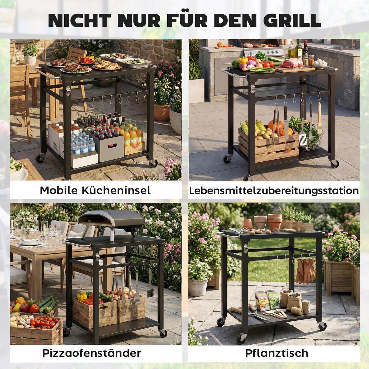 GRILLWAGEN Metall Schwarz - Schwarz, Metall (55/88/90.5cm) - Outsunny