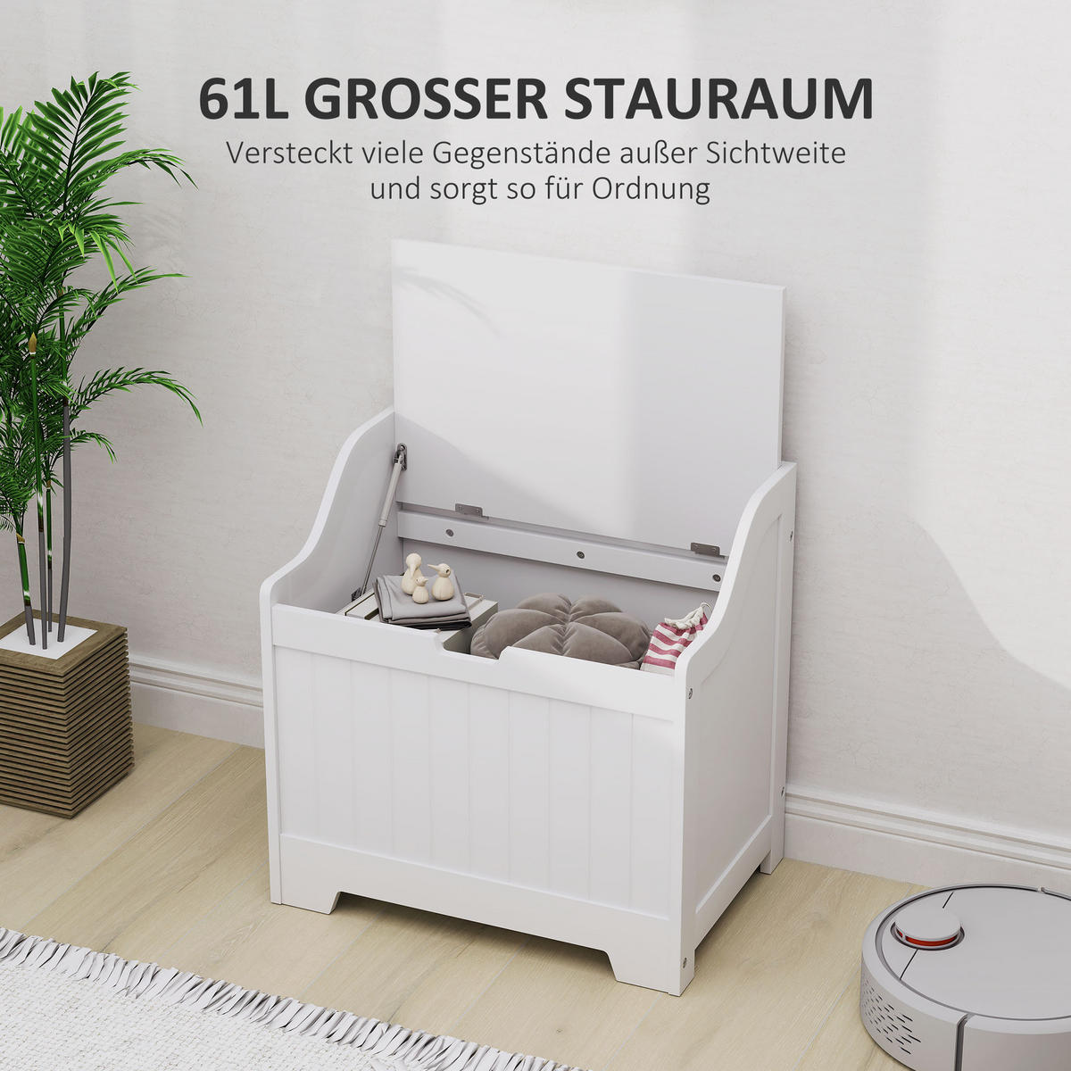 TRUHE Aufbewahrungsbox, U-förmigem Ausschnitt, Weiß, 60 x 38 x 56 cm - Weiß, Holzwerkstoff (60/56/38cm) - HOMCOM