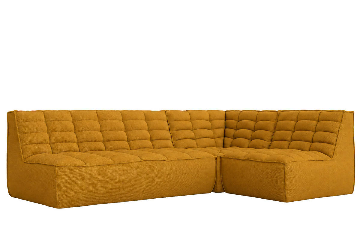 ROHOVÁ SEDAČKA modulární ve tvaru L, plyšová tkanina Pop, Hořčicová, Pravá strana, LAZY L Mini - žlutá, dřevo (253/173cm) - Kaiser Möbel