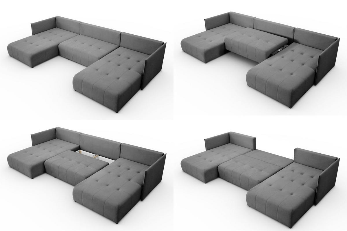 WOHNLANDSCHAFT Hanna in U-Form 348 x 188cm Schlaffunktion Bettkasten, 5 Sitzer, Schlafsofa, dunkelgrau - Dunkelgrau, Kunststoff (348/93/188cm) - Margaret Hadas24