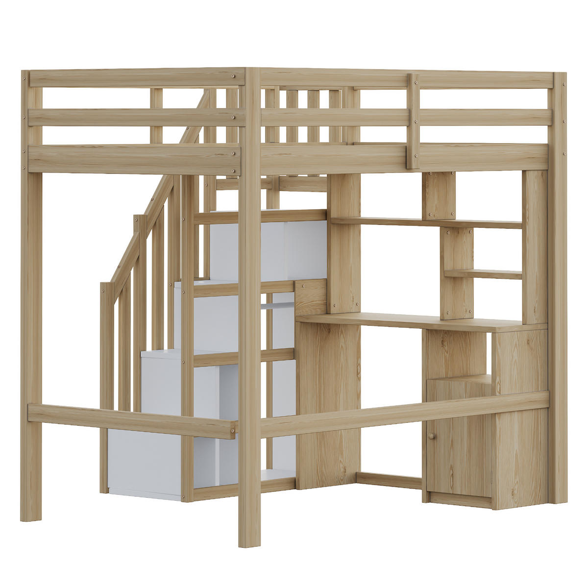 HOCHBETT 90/200 cm Naturholz mit Schreibtisch und Stauraum - Naturfarben, Holzwerkstoff (90/200cm) - OKWISH