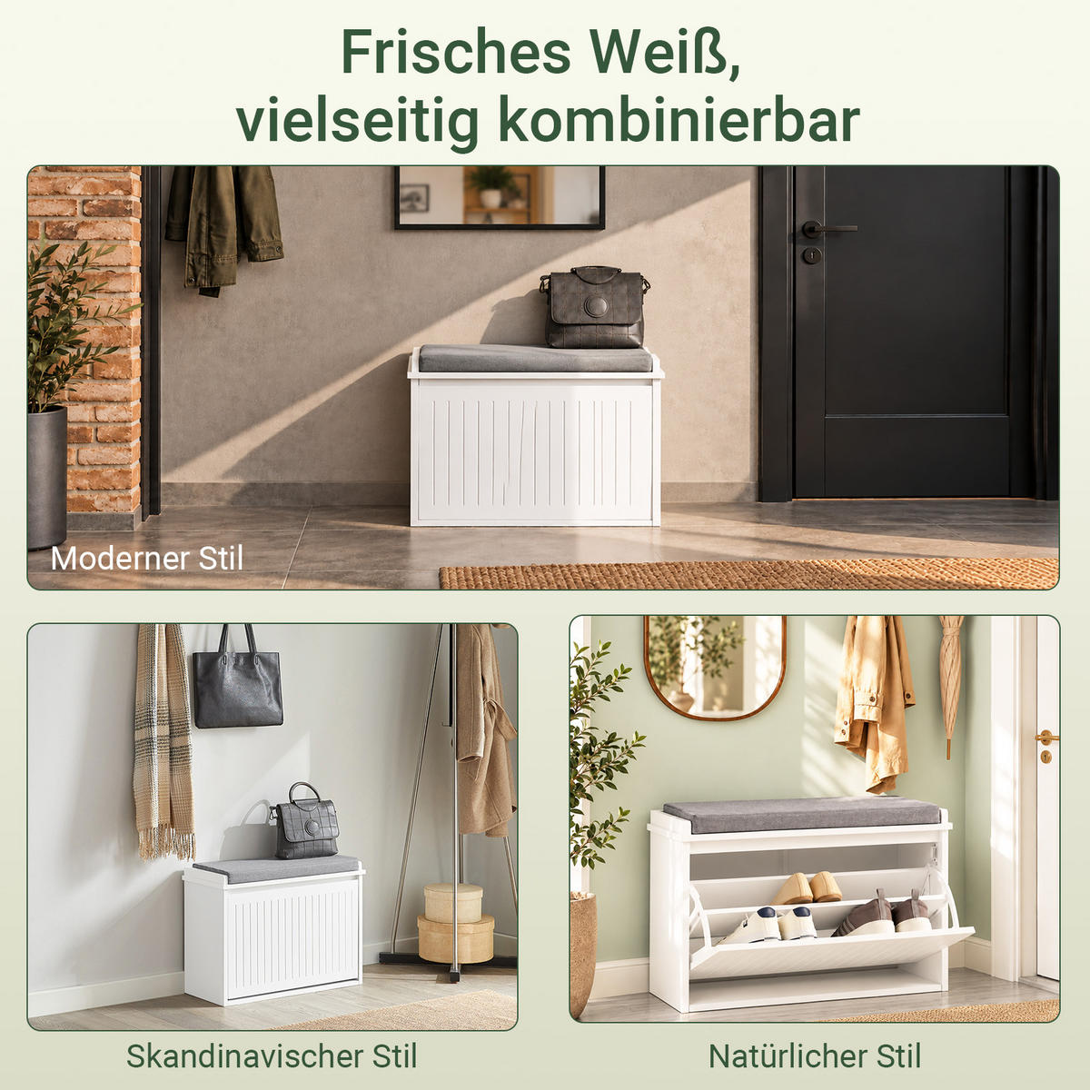 SCHUHBANK weiß mit Sitzpolster, 62 cm breit, 26 cm tief, bis 150 kg, Klappe mit Staufach - Weiß, Holzwerkstoff (62/46/26cm) - SoBuy