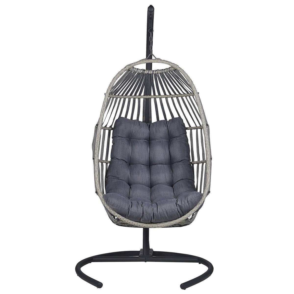 HÄNGESESSEL mit Gestell PE Rattan dunkelgrau 105 cm Sesia - Dunkelbraun, Textil (105/198/105cm) - Beliani