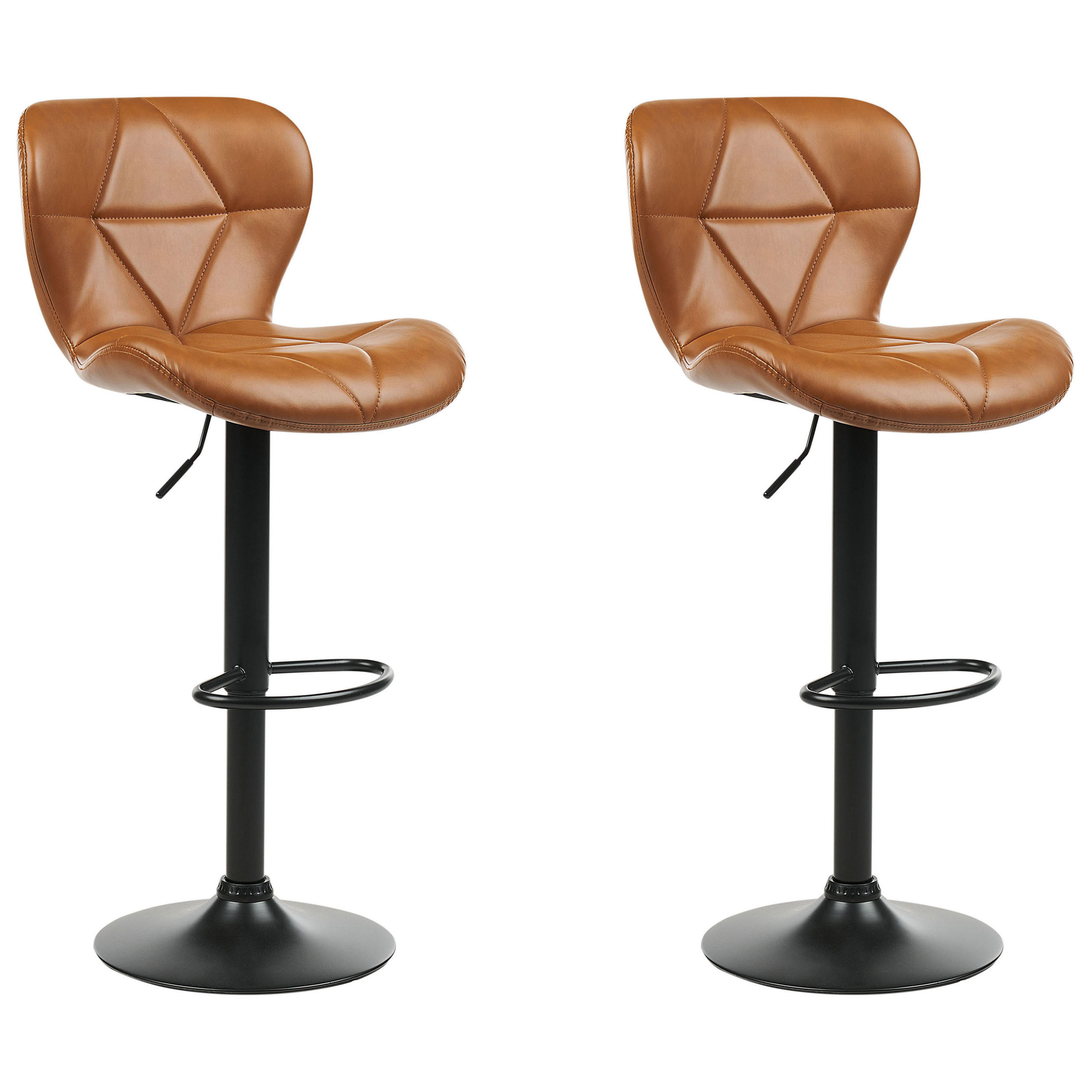 BARHOCKER 2er-Set Kunstleder goldbraun/schwarz höhenverstellbar Valetta - Schwarz/Braun, Kunststoff (46/89/51cm) - Beliani