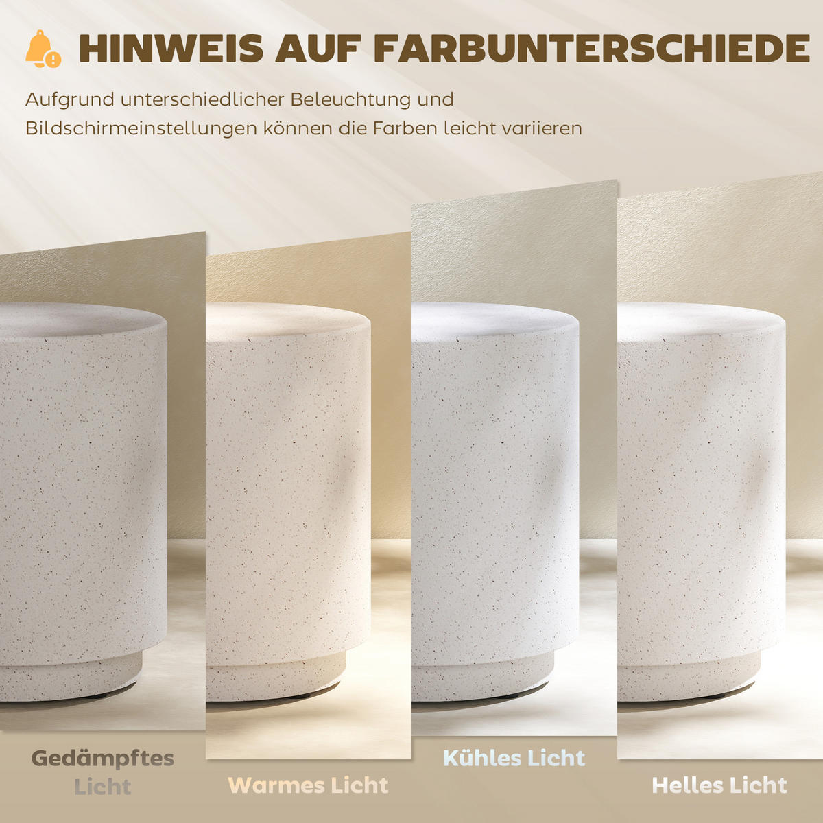 BEISTELLTISCH mit Stein-Optik, Ø37 x 43 cm, Cremeweiß - Creme, Naturmaterialen (37/37/43cm) - HOMCOM