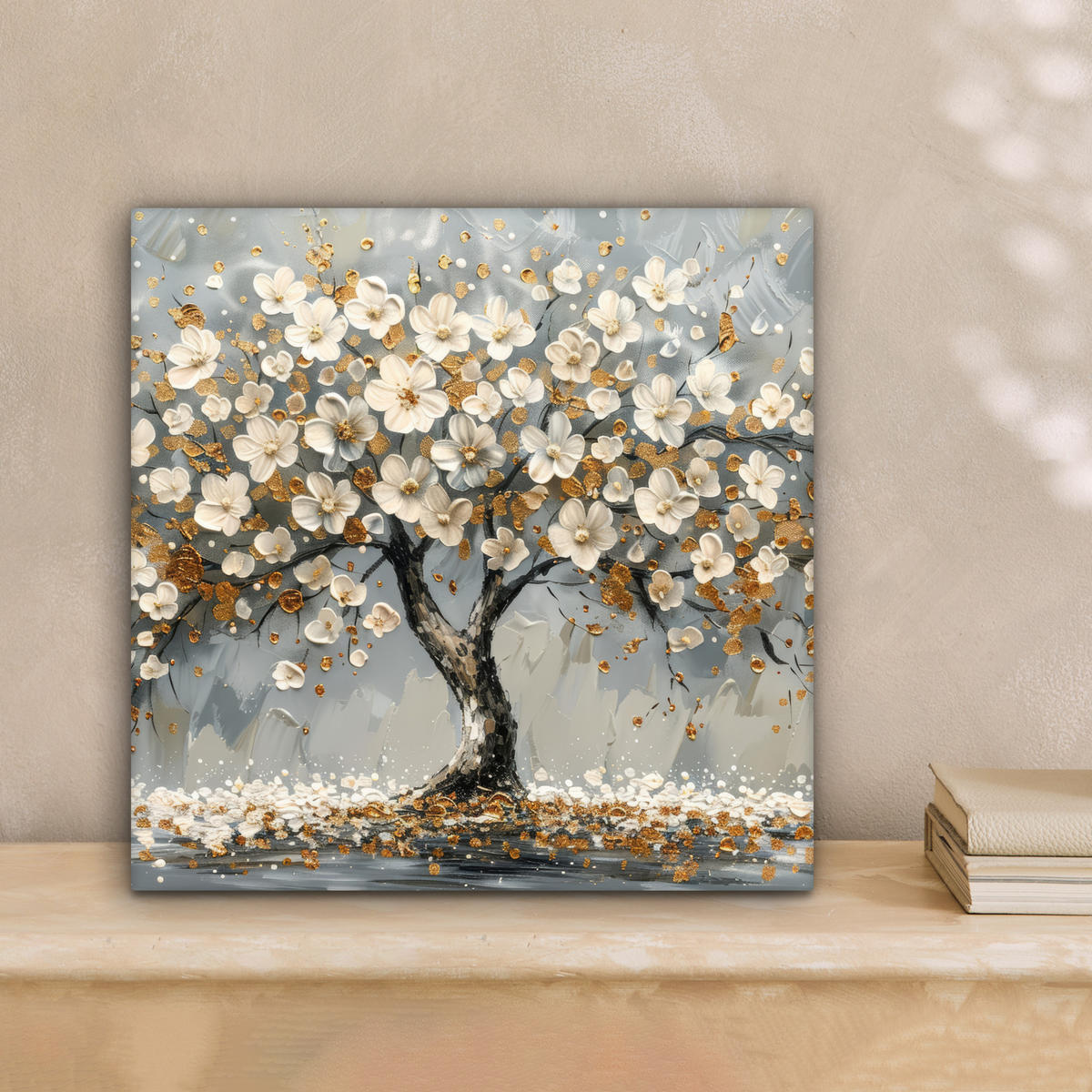 LEINWANDBILD Baum - Blumen - Weiß - Natur - Kunst Deko Wohnzimmer 20x20 cm - Weiß, Textil (20/20cm) - MuchoWow