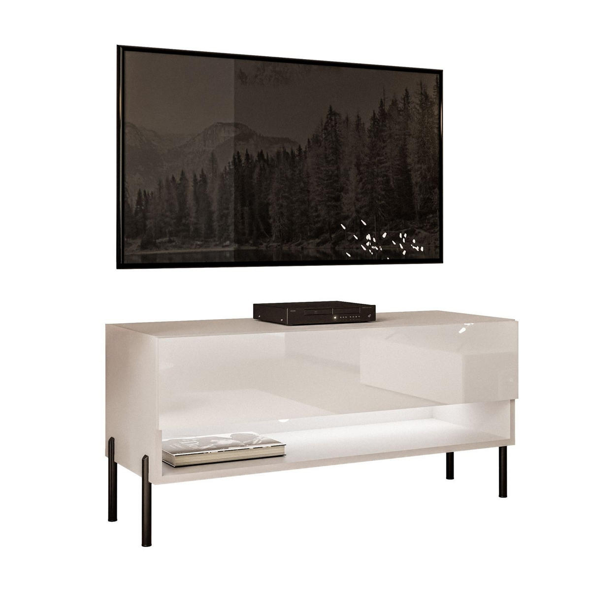 LOWBOARD RTV Schrank CALANTE 90 cm auf geraden schwarzen Beinen - Beige/Schwarz, Holzwerkstoff/Metall (90/44/35cm) - Lookway