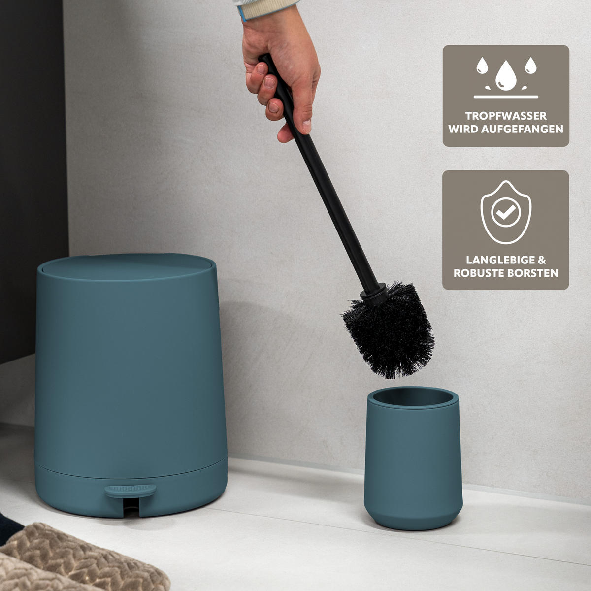 WC-GARNITUR TESERO, Kunststoff, blau - Blau, Kunststoff (10.5/39.5/10.5cm) - eluno