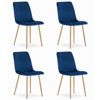 ESSZIMMERSTUHL 4er Set Marineblauer Velours, gepolsterte Sitzfläche, Metallfüße in Holzoptik, Modernes Design - Blau, Textil (46/86/56cm) - Best For Home