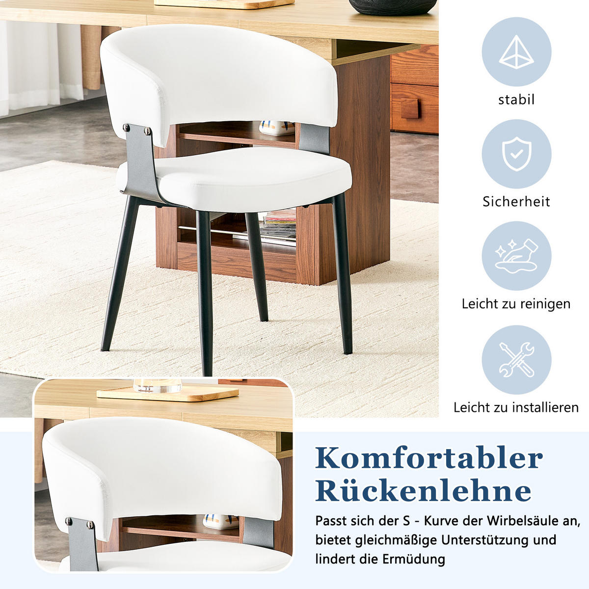 ARMLEHNSTUHL-SET DE-36713 2 Stück im Mid-Century-Modern-Stil Weiß - Weiß, Metall (48/77.3/46.5cm) - ComfortXL