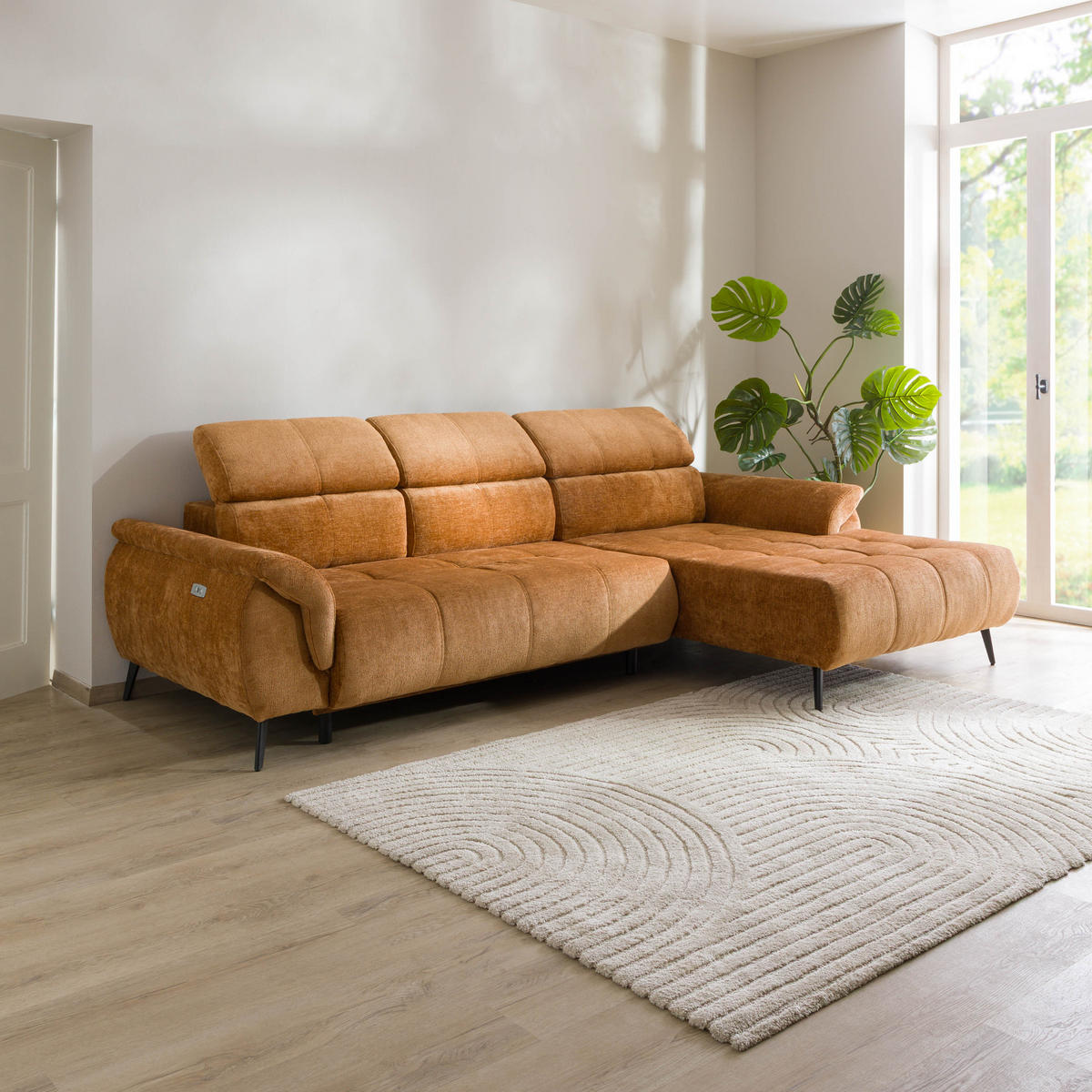 ECKSOFA Ottomane rechts Chenille 286x184x79 rostfarben VALENTINA - Rostfarben, Kunststoff (286/184cm) - Massivmoebel24