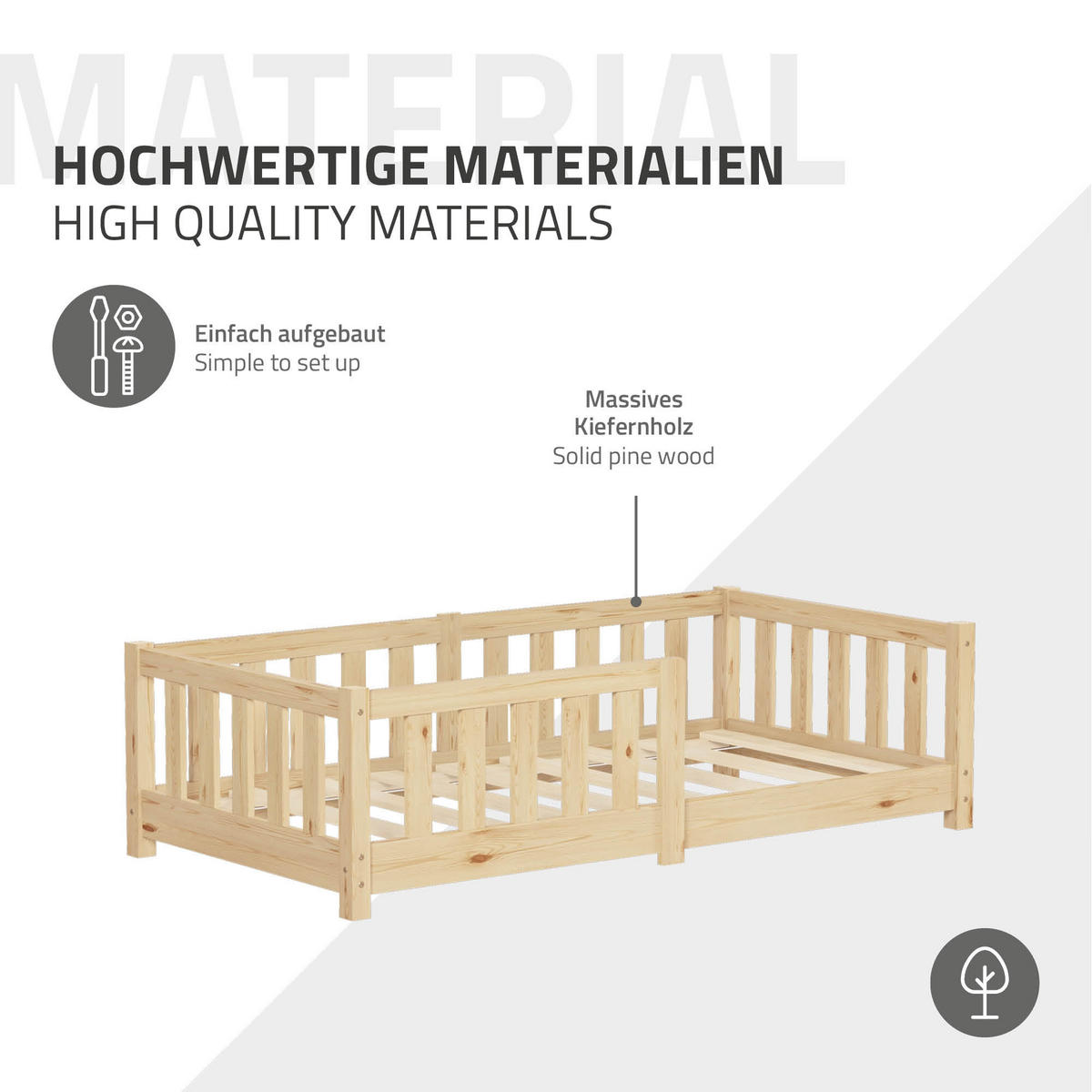 KINDERBETT 70x140 cm Natur mit Matratze - Naturfarben, Kunststoff (70/140cm) - ML-DESIGN