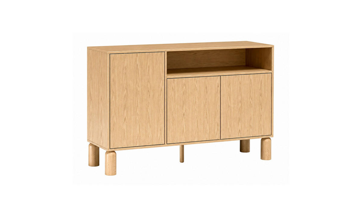 KOMMODE LINDEN 140/40,6/91,6 cm 3 Türen offenes Fach Eiche Bookmatch - Eichefarben, Eichenholz/Holzwerkstoff (140/91.6/40.6cm) - Lookway