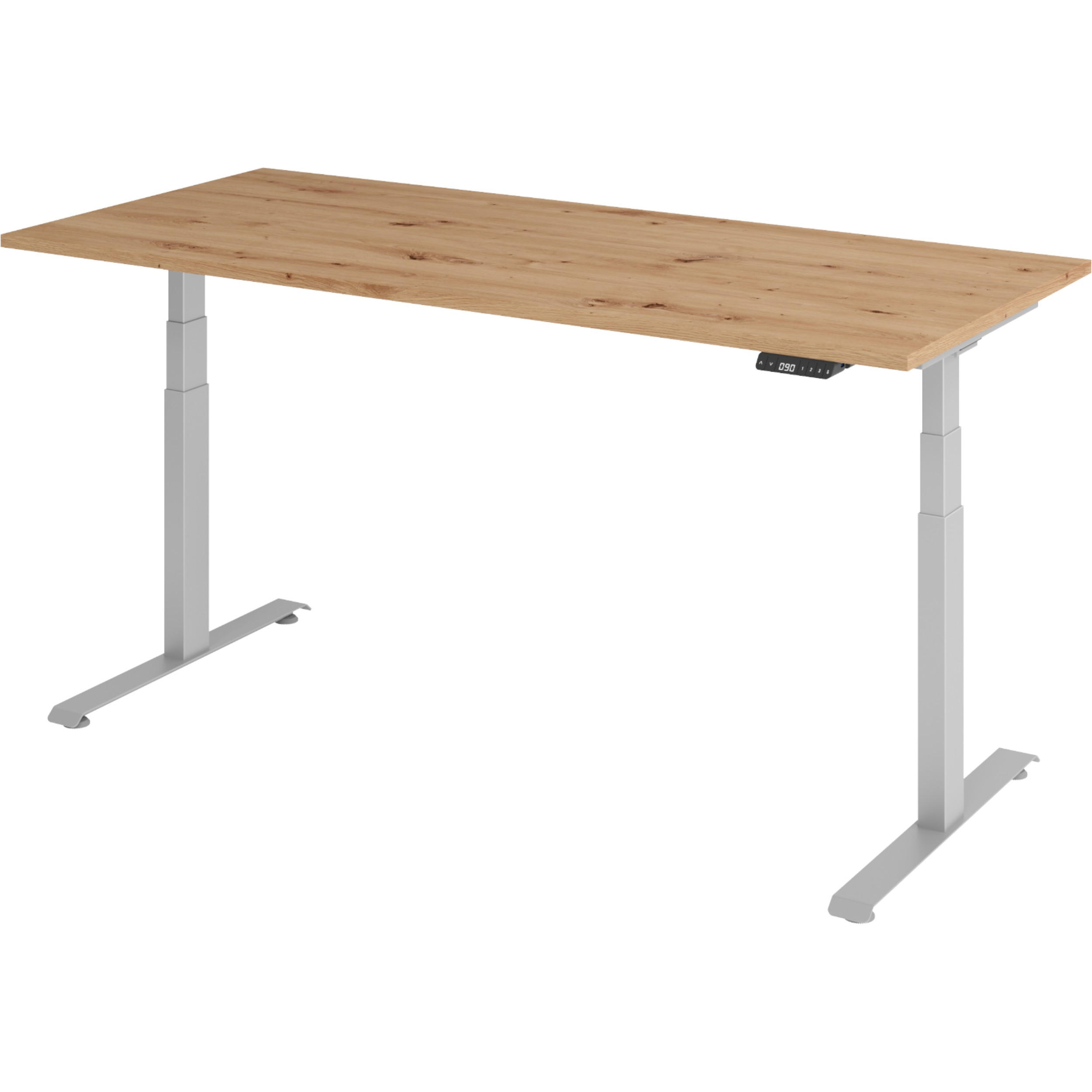 SCHREIBTISCH elektrisch 80/180/74 cm in Wildeiche/Silberfarben - Wildeiche/Silberfarben, Holzwerkstoff (80/180/74cm) - bümö