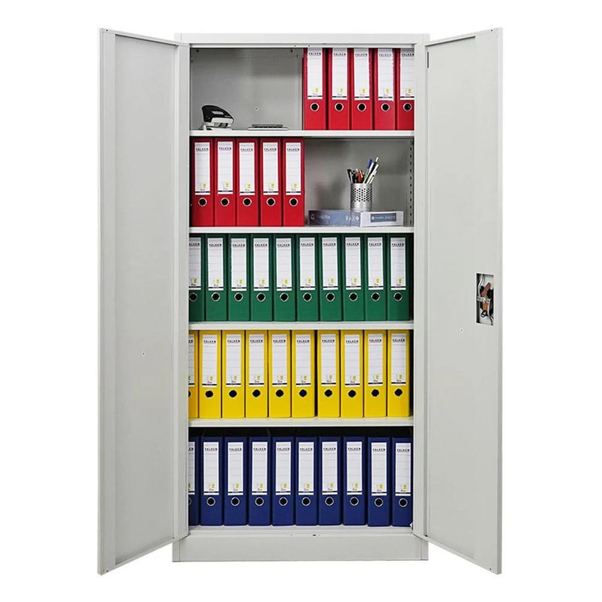 FLÜGELTÜRENSCHRANK Elephant 2er-Set 185x90x40cm 4 Fachböden Fertig aufgebaut Lichtgrau - Hellgrau, Metall (180/185/40cm) - PROREGAL