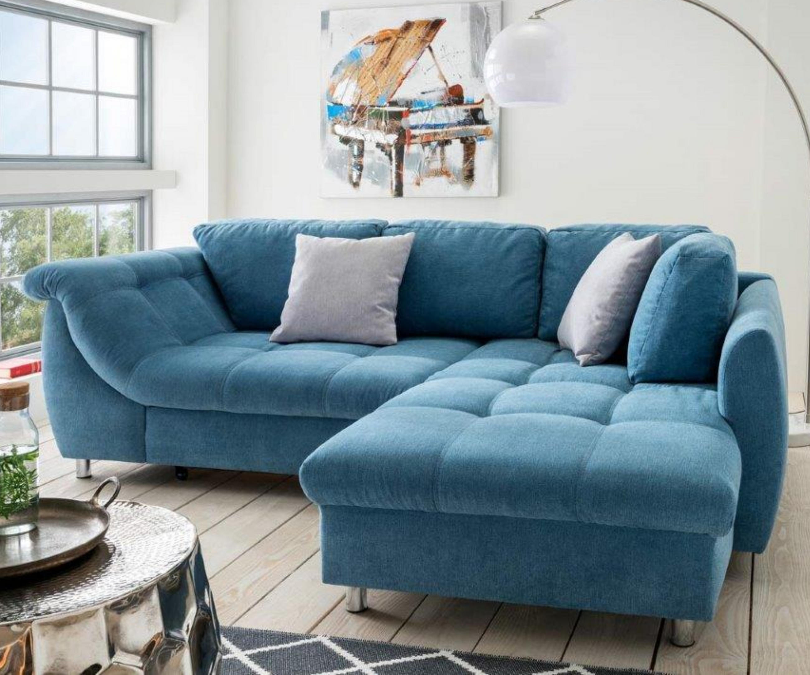 Thumbnail - luma-home Ecksofa, Blau, Textil, 3-Sitzer, Füllung: Polyurethan (Pur), L-Form, Eckteil, einzeln stellbar, Ottomane recht...