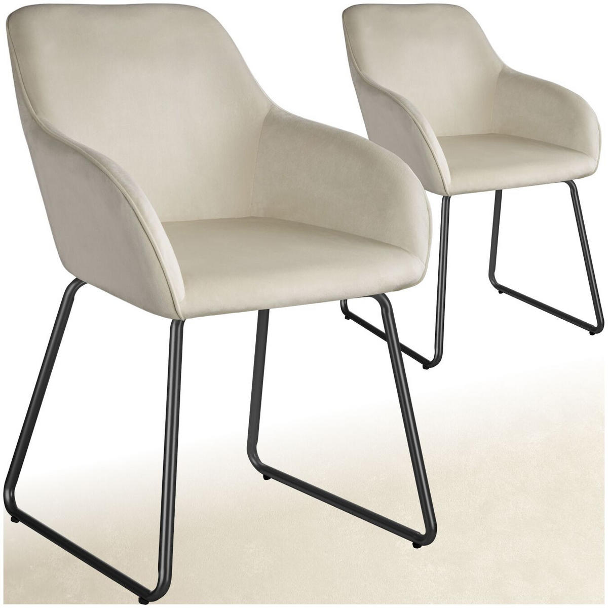 ESSZIMMERSTUHL Jeane,57 x 61 x 85,5 cm, Belastbarkeit 120 kg,Samtoptik creme/schwarz - Schwarz/Samtahornfarben, Kunststoff (57/85.5/61cm) - tectake
