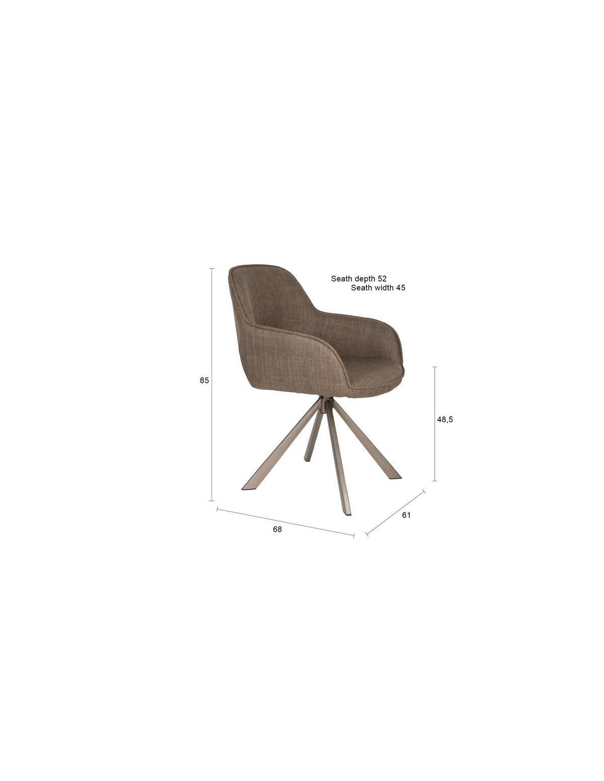 ESSZIMMERSTUHL Toye - Braun - 68/61/85 cm - 2er-Set - Braun, Textil (61/85/68cm)