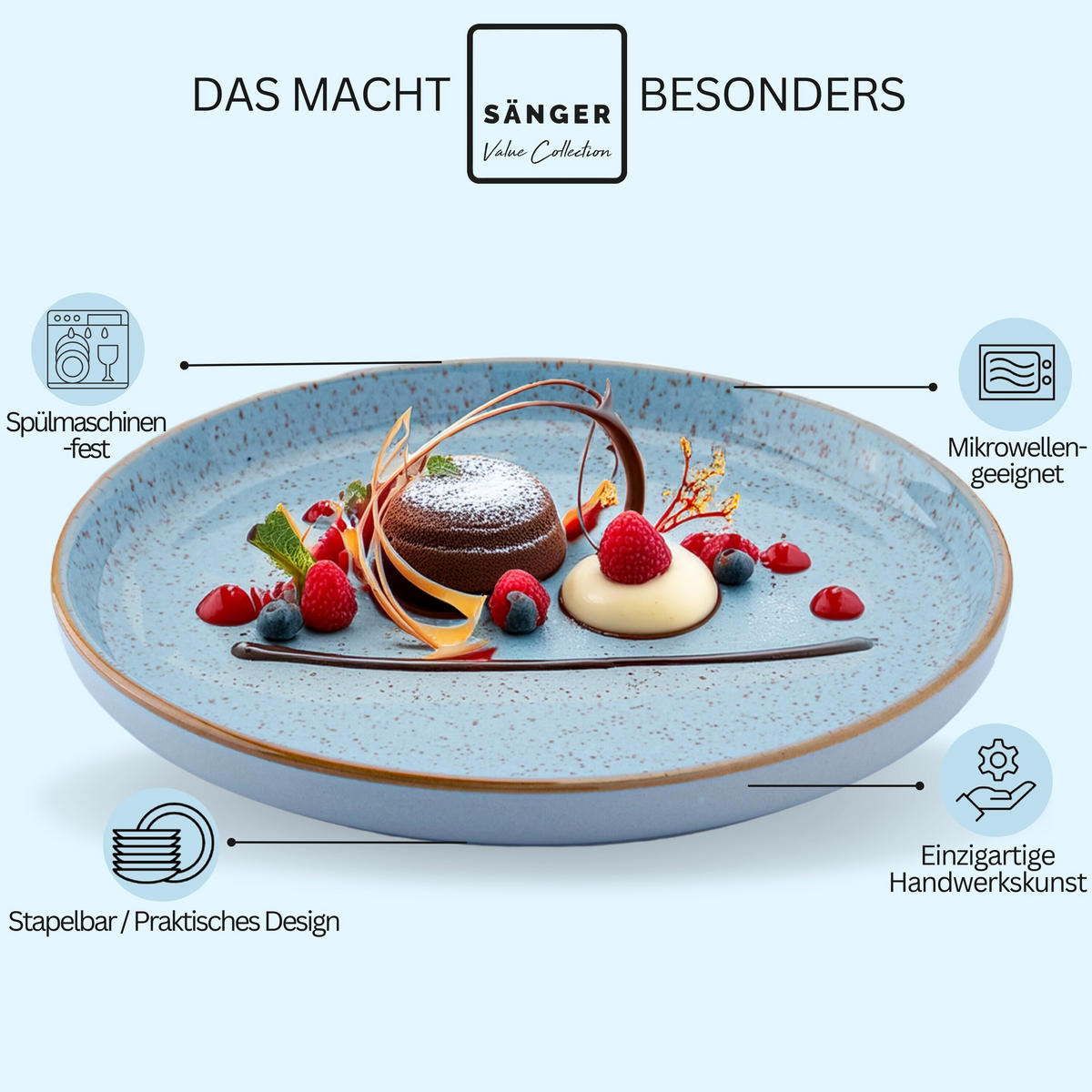 DESSERTTELLER SET RIO LAGUNE - 4 teilig aus Steingut - Blau, Keramik (13cm) - Sänger