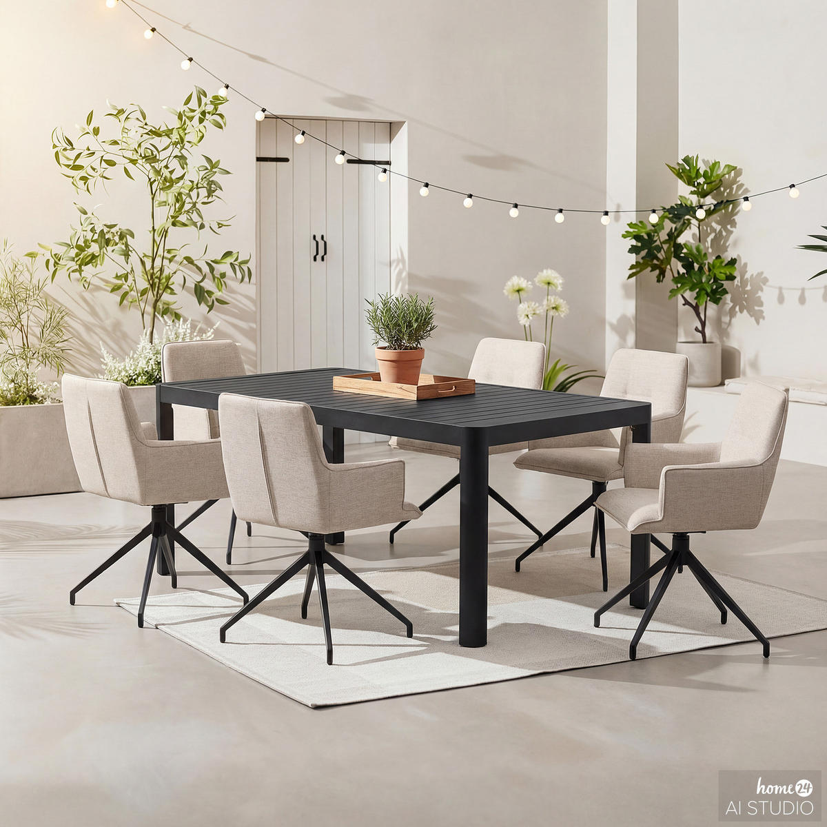 GARTENESSGRUPPE - 7-teilig - Stahl / Polyester - Sandfarben, Textil/Metall - home24