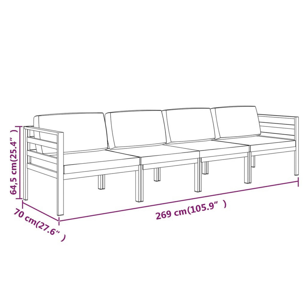 GARTEN-LOUNGE-SET 4Er Set Mit Kissen Aluminium Anthrazit - Anthrazit, Metall - vidaXL
