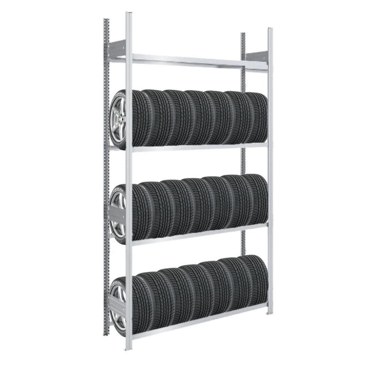 REIFENREGAL TIRE PRO 250x150x43cm 4 Ebenen 150kg Fachlast Bis zu 7 Reifen pro Ebene Verzinkt - Silberfarben, Metall (150/250/43cm) - PROREGAL