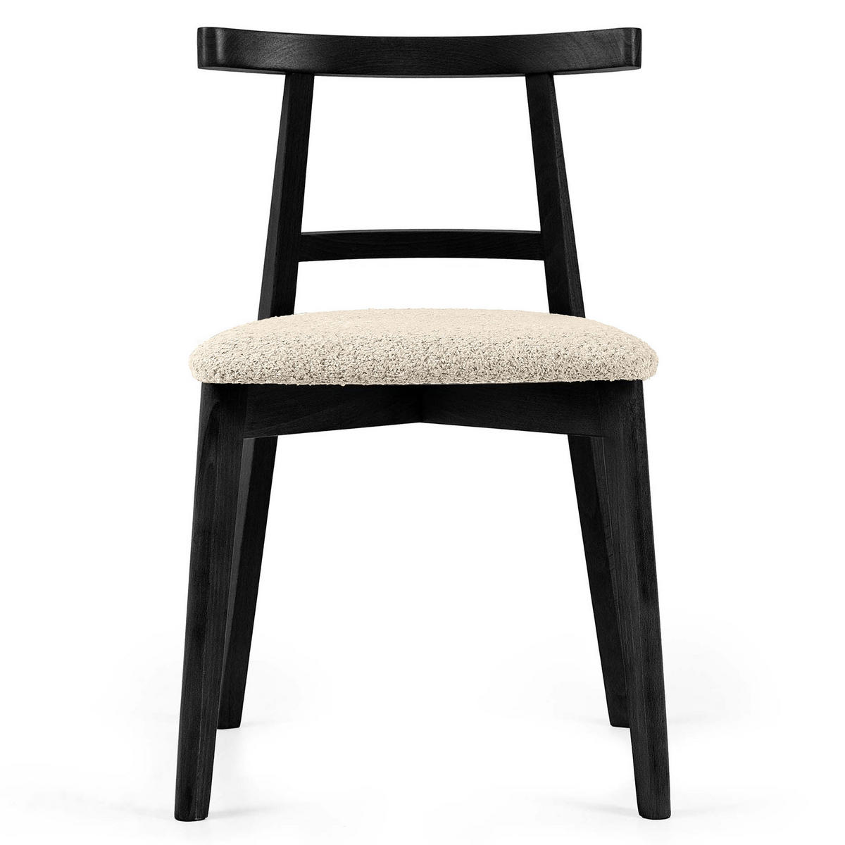 HOLZSTUHL LILIO Esstischstühle, 2-er Set, Bouclé - Creme/Schwarz, Holz/Textil (47/76.5/45cm) - KONSIMO®