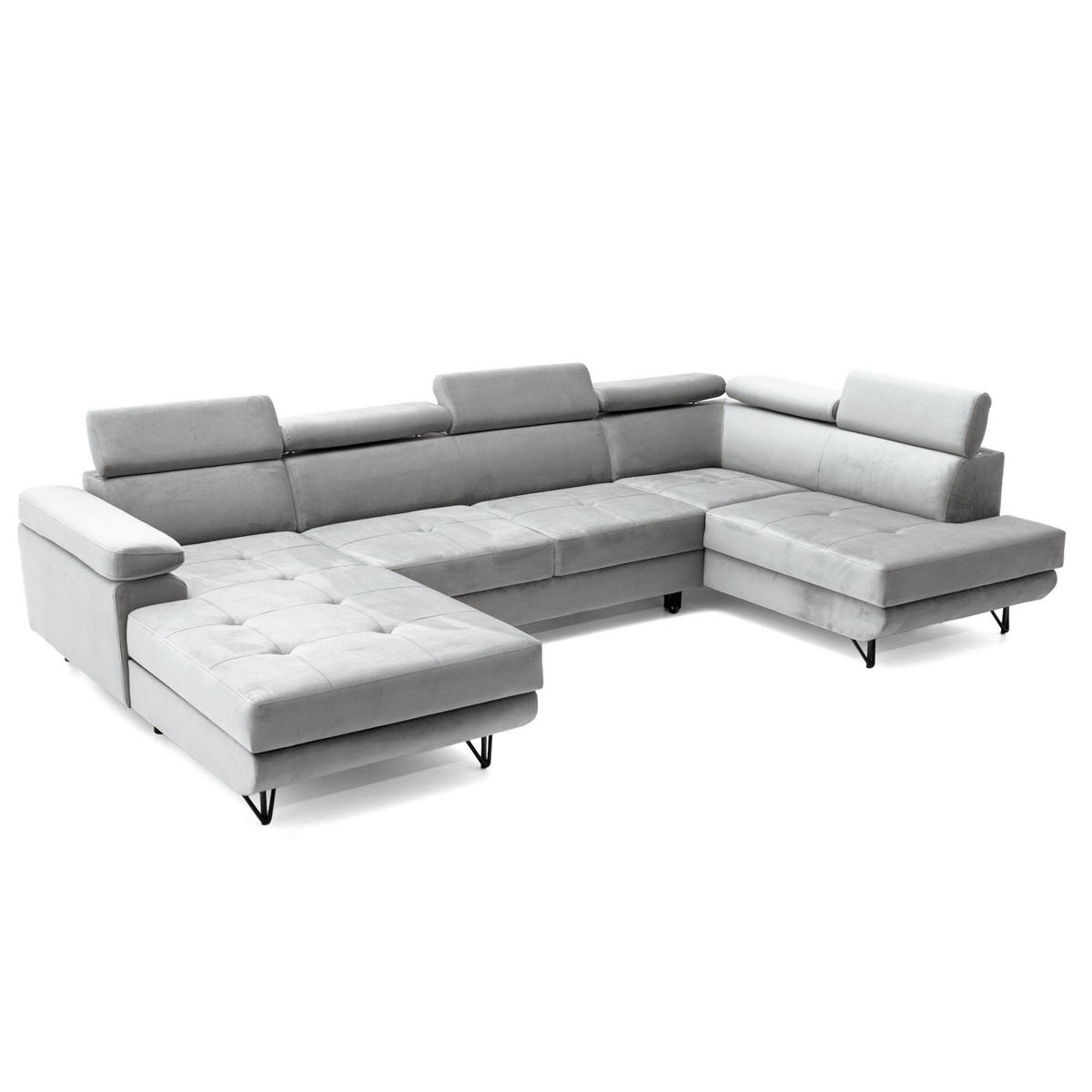 ECKSOFA U-Form JUNIOR U Rechts mit Schlaffunktion 128x254 Velours Grau - Schwarz/Grau, Holz/Textil (184/90/323cm) - Muffo
