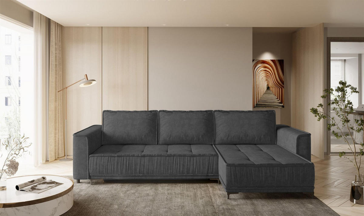 ECKSOFA Juna Mit Schlaffunktion - Dunkelgrau, Holzwerkstoff/Textil (240/140cm) - Fun Möbel