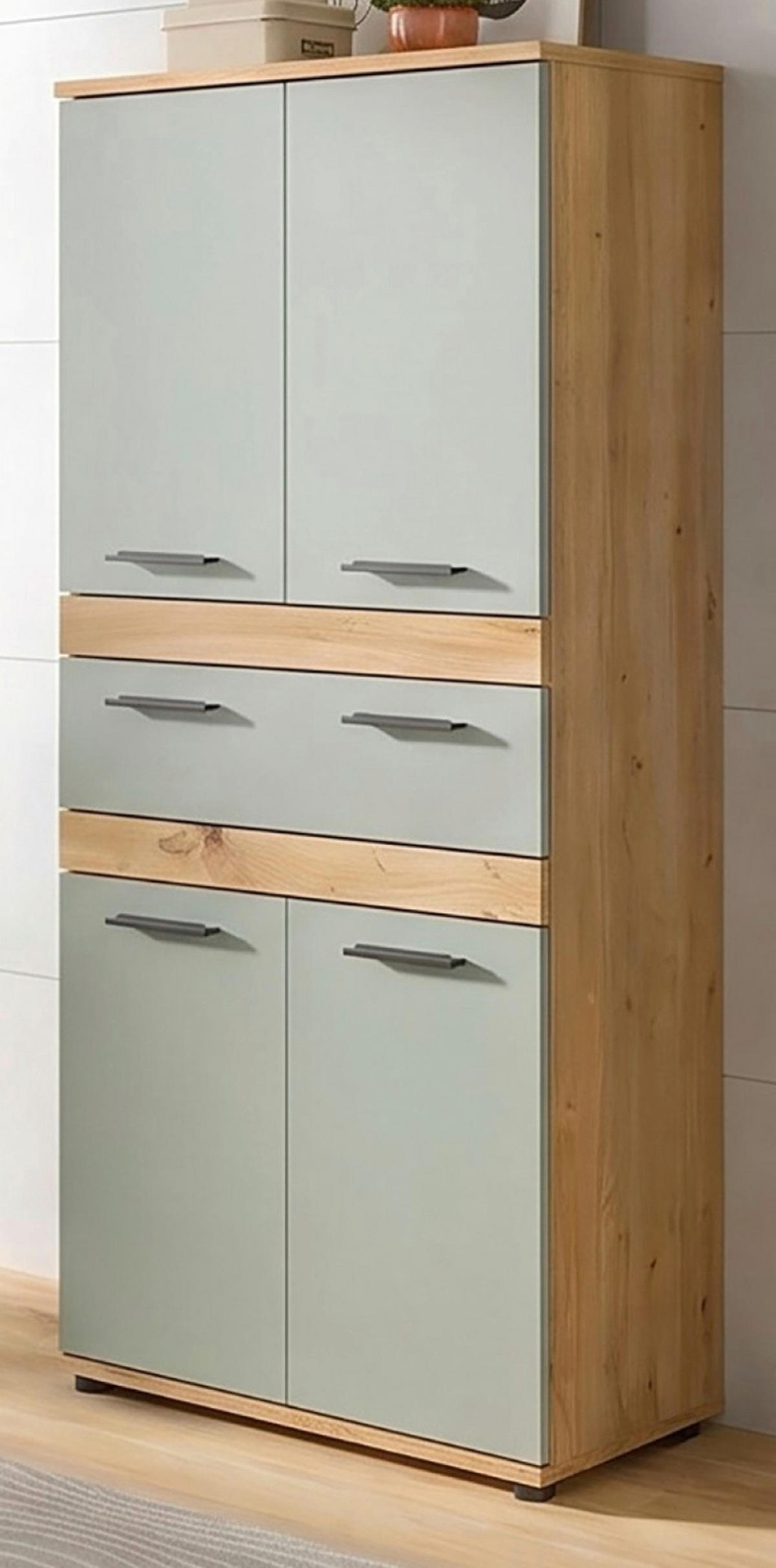 MIDISCHRANK Salbei, Artisan Eiche 70 x 137 cm, Badschrank mit vielen Fächern - Salbeigrün/Schwarz, Holzwerkstoff/Kunststoff (70/135/31cm) - Inn.Furn
