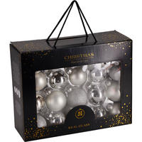 CHRISTBAUMKUGEL 42er-Set 36/13/28 cm - Silberfarben, Glas (13/28/36cm) - Home Styling Collection