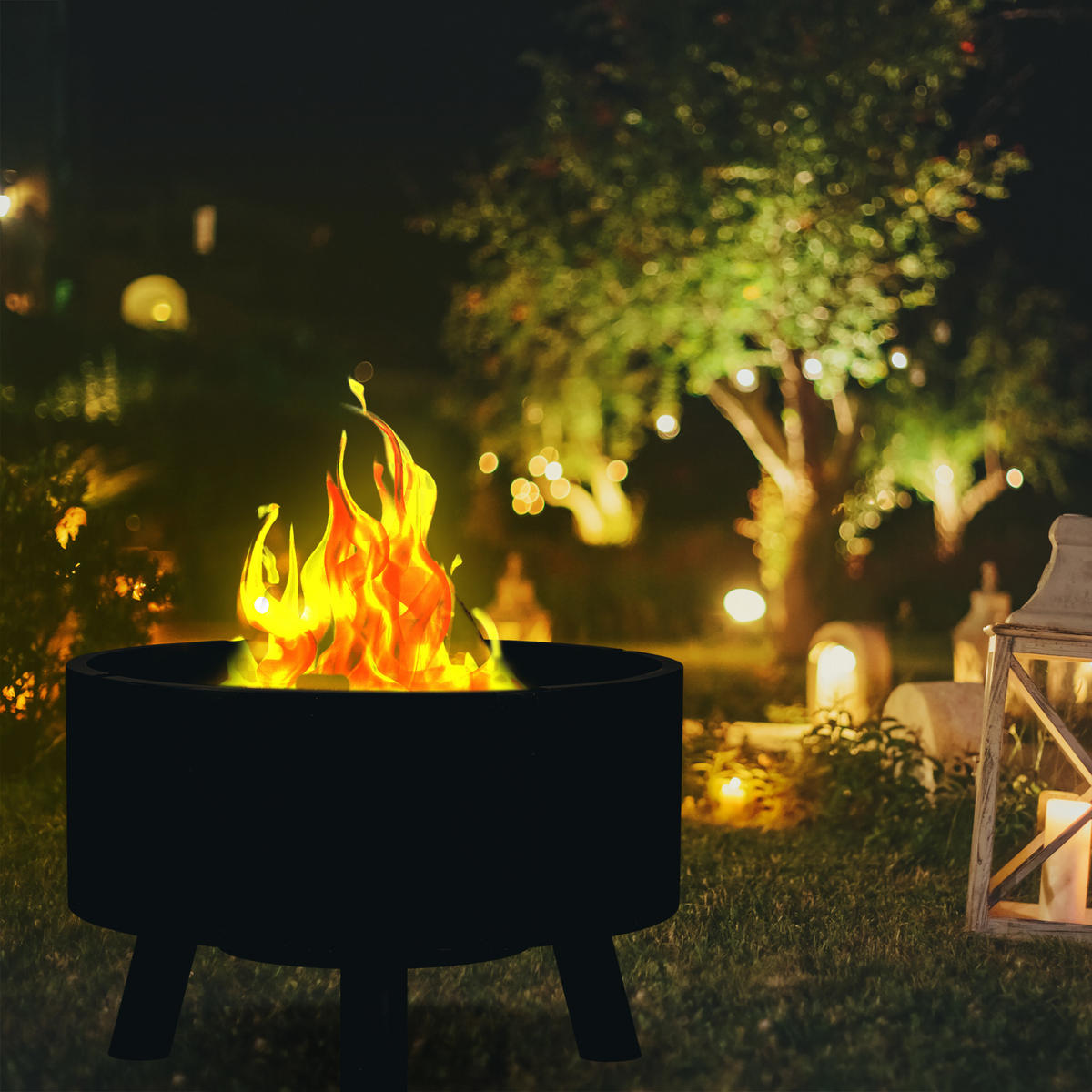 FEUERSCHALE - Schwarz, Metall (58.5/40.5/58.5cm) - Relaxdays