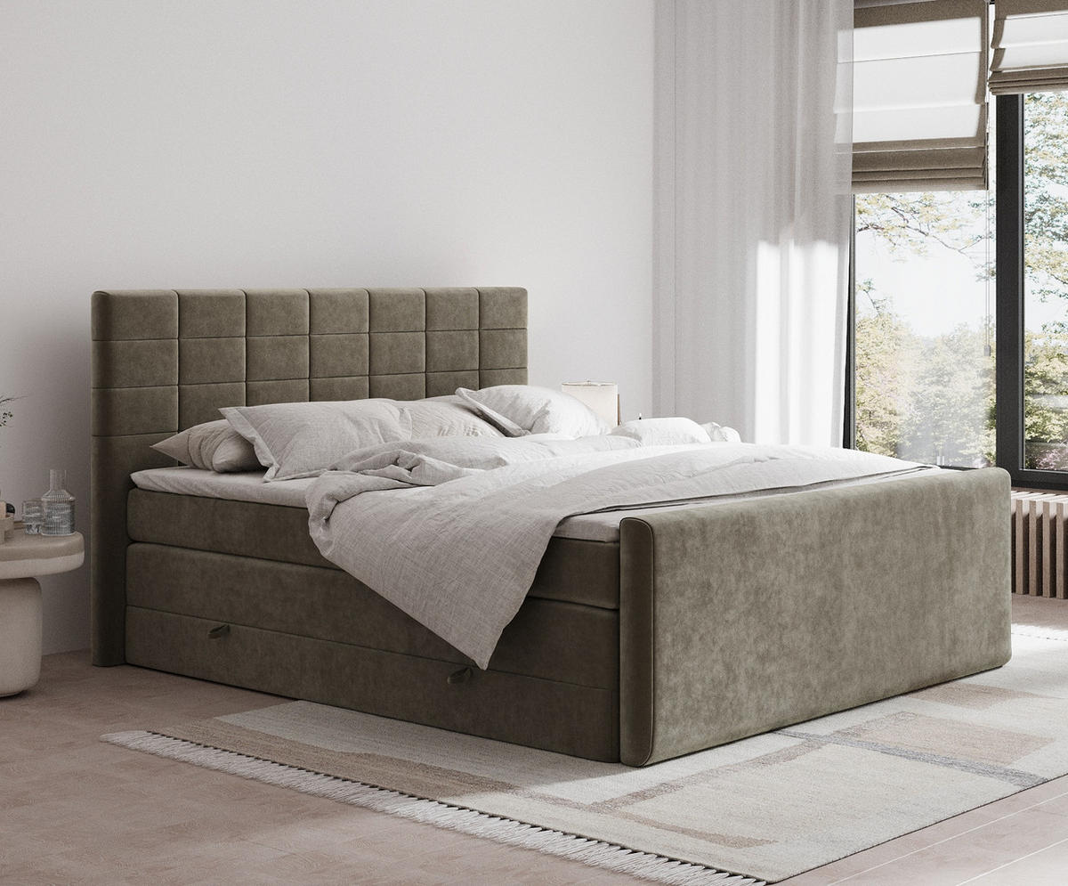 BOXSPRINGBETT Ava Taupe 140/200 cm - Taupe/Schwarz, Holz/Holzwerkstoff (140/200cm) - Maison de Reve