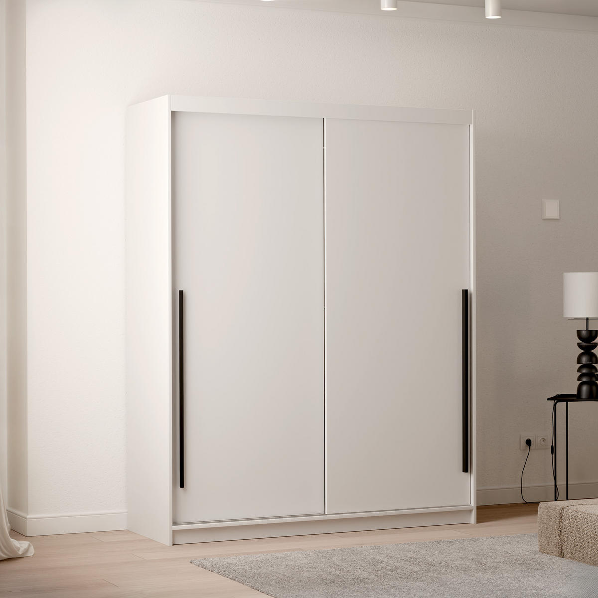SCHIEBETÜRENSCHRANK SILENTE 160 cm mit Einlegeböden und Kleiderstange - Weiß, Holzwerkstoff (160/205/60cm) - Idohome