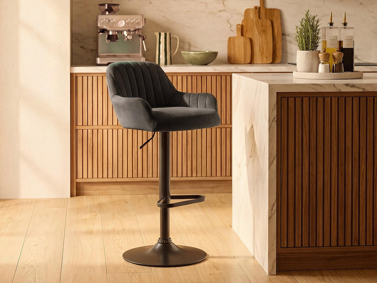 BARHOCKER - 47 cm x 49 cm - samt - schwarz Eleana - Schwarz, Textil/Metall (47/106/49cm) - Vente-Unique