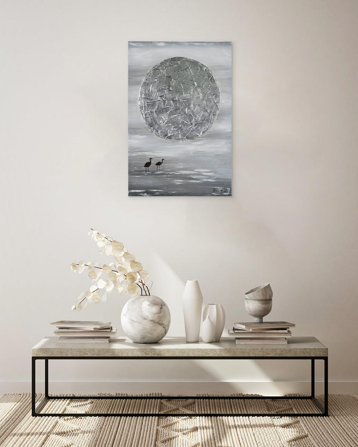 RUČNE MAĽOVANÝ AKRYLOVÝ OBRAZ 60/90 cm, sivý/strieborný, krajinný motív - sivá/strieborná, drevo/textil (60/90cm) - KUNSTLOFT