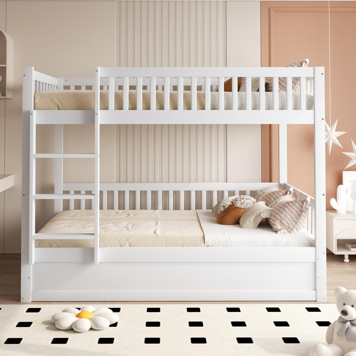 ETAGENBETT 90/200 cm weiß aus Kiefer mit hydraulischem Stauraum - Weiß, Holz (90/200cm) - OKWISH