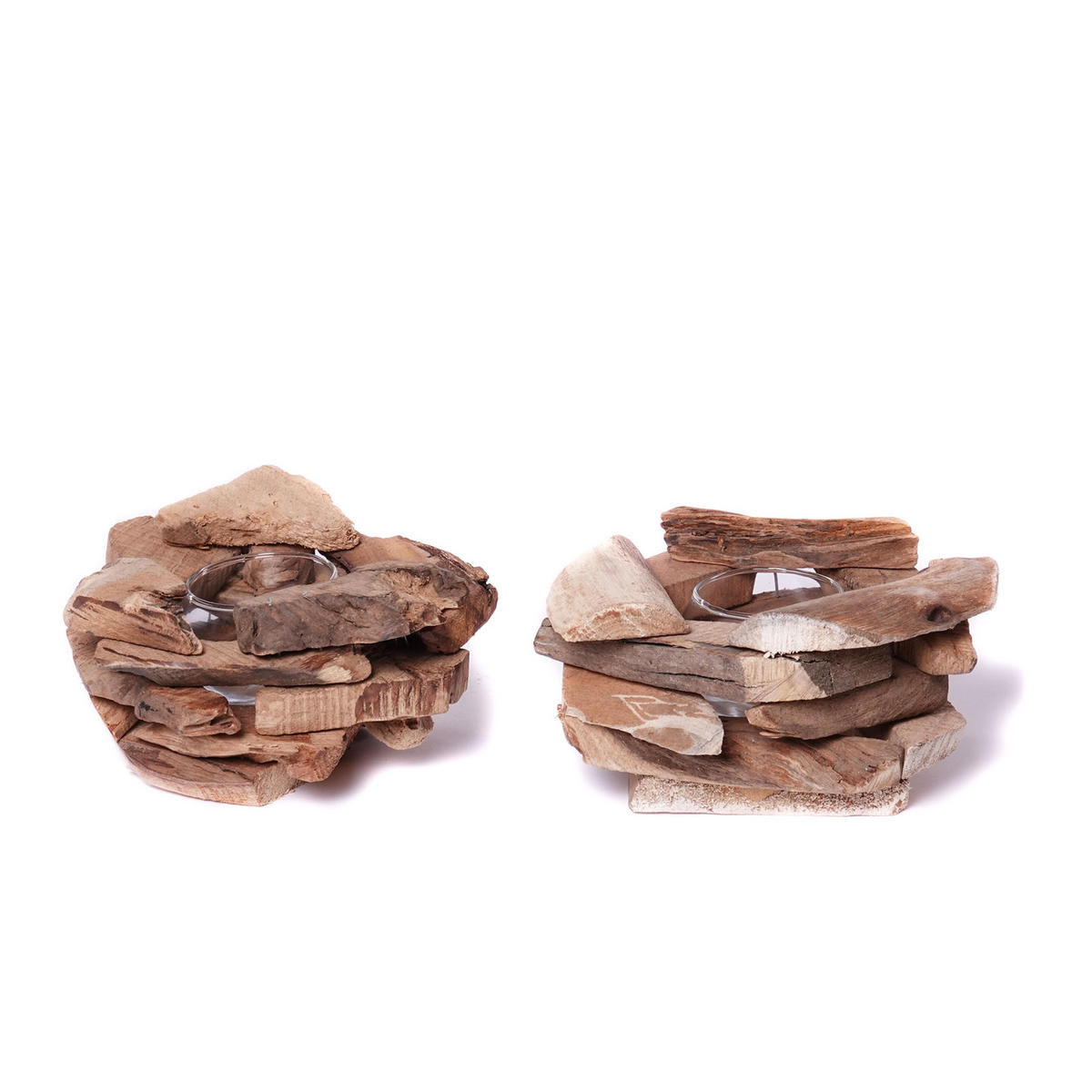 TEELICHTHALTER Mio Wurzelholz, mit Glaseinsatz naturfarben - Naturfarben, Holz (15/10/15cm) - CREEDWOOD
