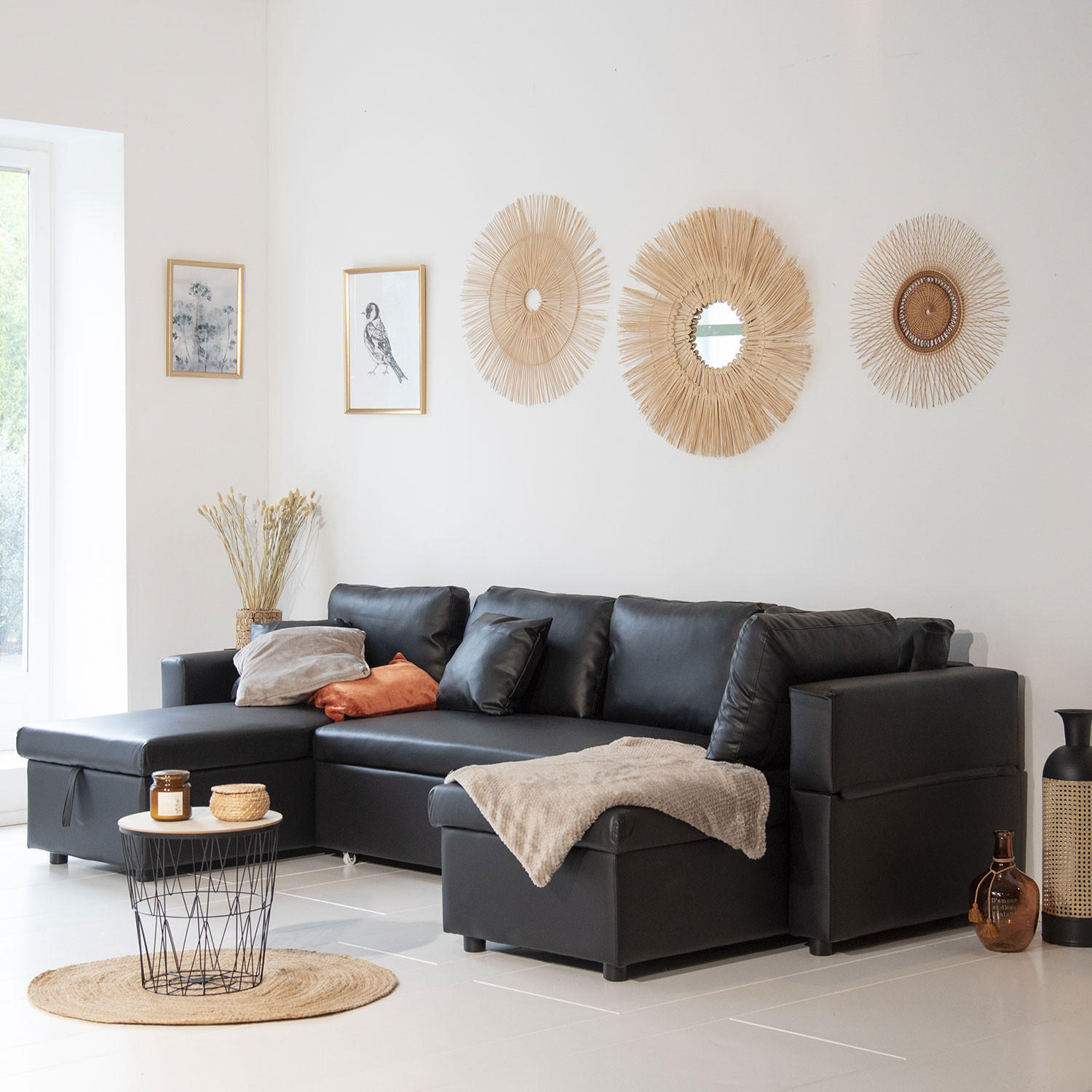 PANORAMA-SOFA SCOTT Schwarz 4 Plätze - Schwarz, Kunststoff (146/294cm) - Happy Garden