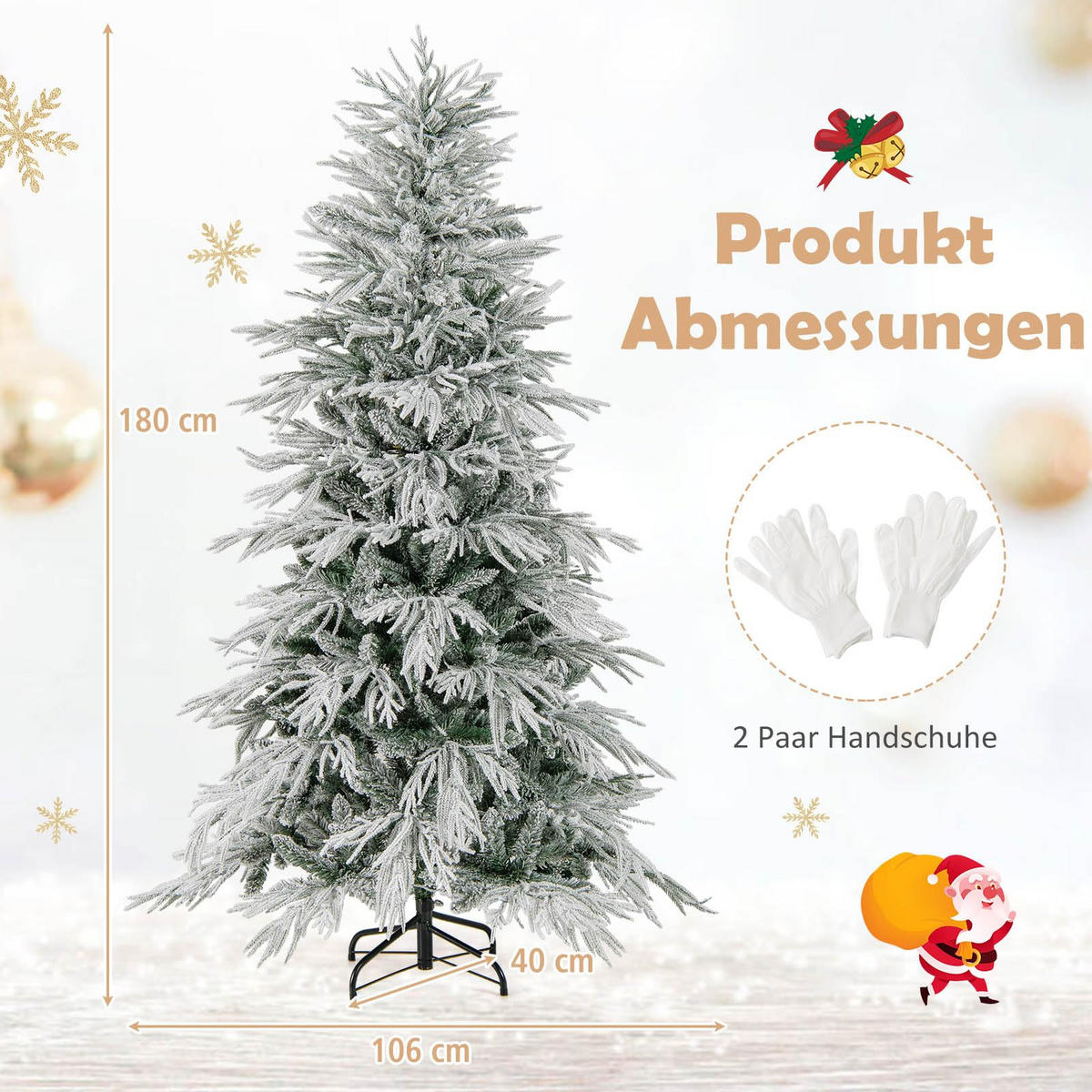 WEIHNACHTSBAUM Tannenform mit 250 warmweißen LED-Lichtern und Schnee 180 cm grün - Grün, Metall (180cm) - COSTWAY