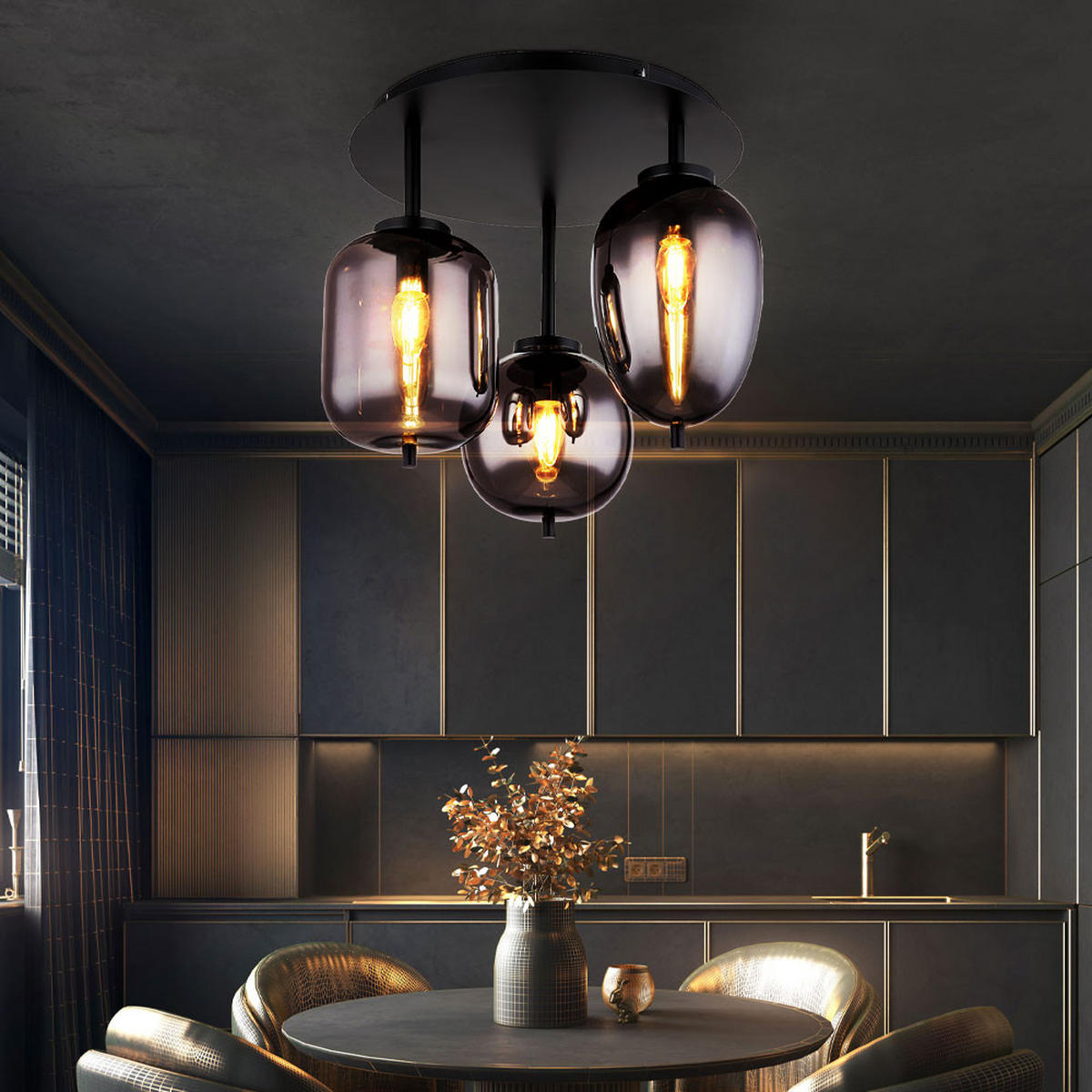 LED DECKENLEUCHTE Metall Schwarz - Schwarz, Glas (46/46/36cm) - Globo Lighting